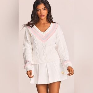 NWT LOVESHACKFANCY ROZ SKIRT TENNIS WHITES XS Love Shack Fancy Embroidered Knit